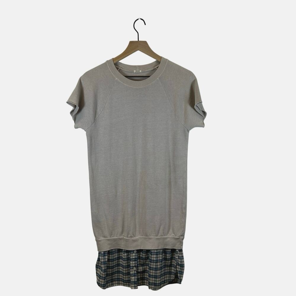 MONROW Layered‎ Look Terry cloth with Button down shirt round hem Dress Size S